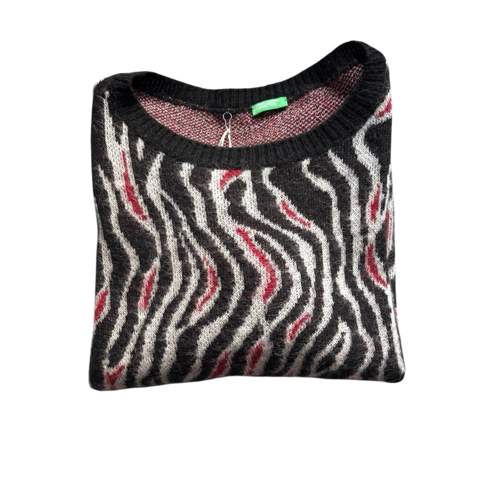 NWT United Colors Of Benetton Mohair blend Black/Red Zebra design Sweater Med
